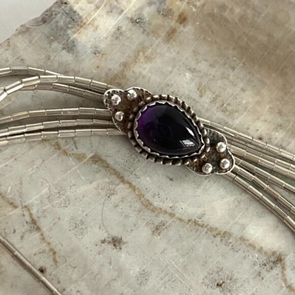 VTG Q.T. Sterling Carlisle Jewelry Amethyst Liquid Silver Tassel Y Necklace - Picture 8 of 16